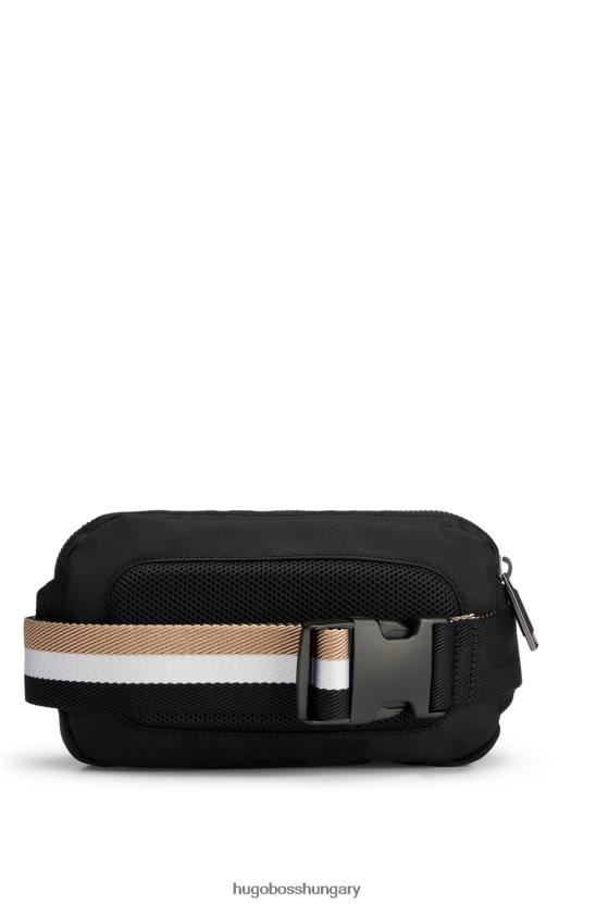 Hugo Boss fekete övtáska csíkos logóval és hugo pánttal 80P65636 fekete