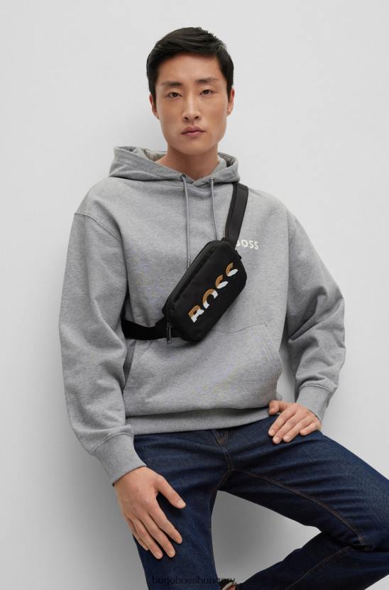 Hugo Boss fekete övtáska csíkos logóval és hugo pánttal 80P65636 fekete