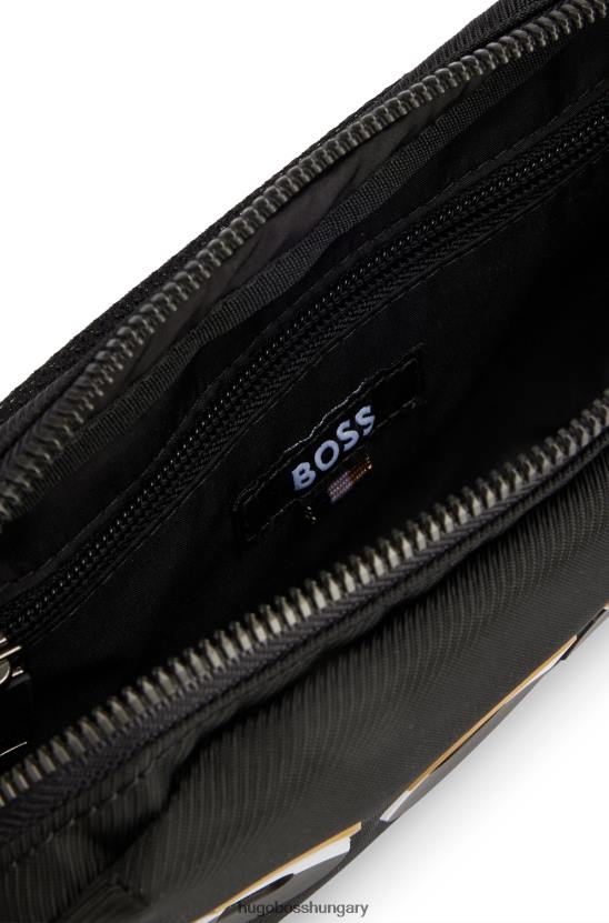 Hugo Boss fekete övtáska csíkos logóval és hugo pánttal 80P65636 fekete