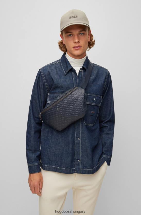 Hugo Boss szemcsés bőr övtáska emed monogramokkal 80P65900 sötétkék