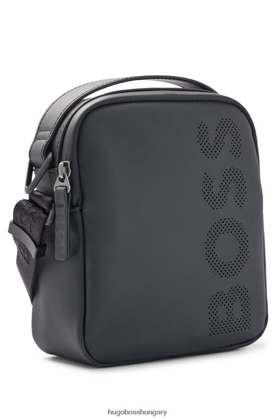 Hugo Boss fekete hugo matt gumírozott riportertáska perforált logóval 80P65335 fekete