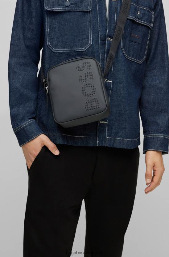 Hugo Boss fekete hugo matt gumírozott riportertáska perforált logóval 80P65335 fekete