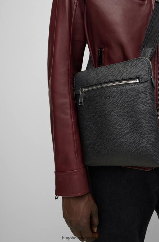 Hugo Boss fekete hugo szemcsés olasz bőr borítéktáska elülső cipzáras zsebbel 80P65487 fekete