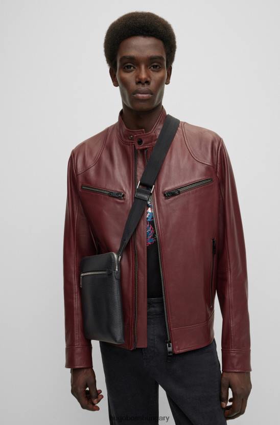 Hugo Boss fekete hugo szemcsés olasz bőr borítéktáska elülső cipzáras zsebbel 80P65487 fekete