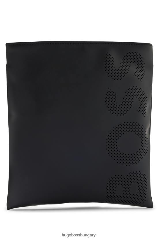 Hugo Boss fekete matt gumírozott borítéktáska perforált hugo logóval 80P65327 fekete
