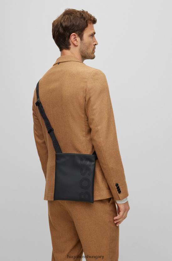 Hugo Boss fekete matt gumírozott borítéktáska perforált hugo logóval 80P65327 fekete