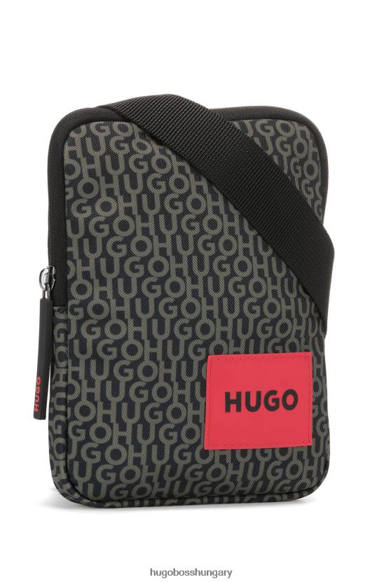 Hugo Boss mintás logóval nyomtatott riportertáska piros hugo márkás címkével 80P65428 mintás