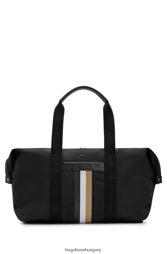 Hugo Boss hugo fekete aláírás-csíkos holdall újrahasznosított anyagból belső tokkal 80P65494 fekete