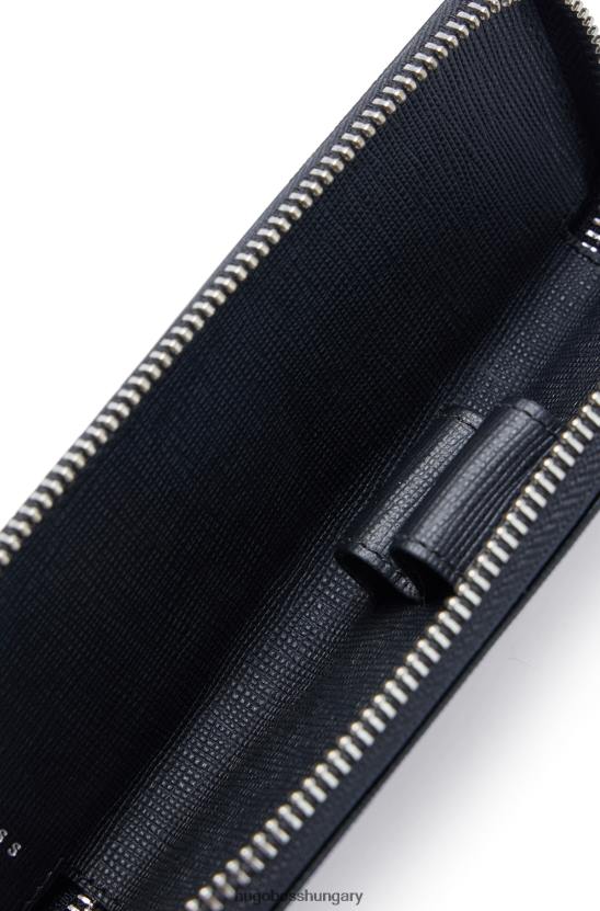 Hugo Boss texturált bőr cipzáras tolltartó hugo fekete márkás hardverrel 80P65901 fekete