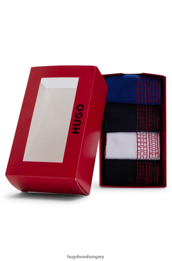 Hugo Boss fekete hugo négyes csomag bokáig érő zokni lineáris logóval 80P63233 fekete/fehér/kék