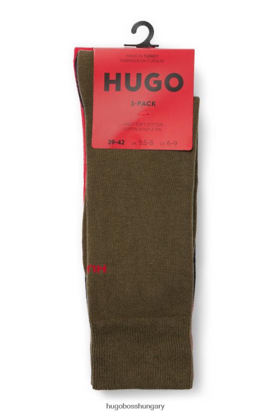 Hugo Boss három csomag normál hosszúságú zokni, logós részletekkel fekete hugo 80P64627 fekete/világosbarna/piros