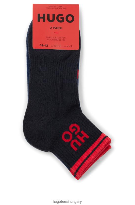 Hugo Boss hugo sötétkék két csomag bordás rövid zokni egymásra rakott logókkal 80P64114 sötétkék