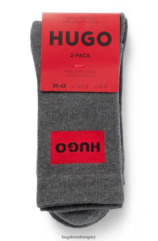 Hugo Boss két csomag bordás zokni, piros logóval, szürke hugo felirattal 80P64074 szürke