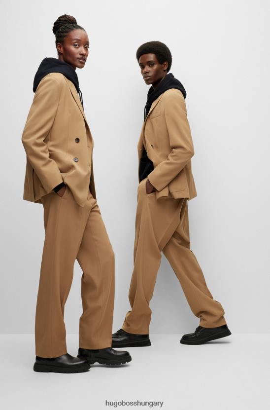 Hugo Boss uniszex kétsoros kabát szűz gyapjú bézs hugo színben 80P62290 bézs