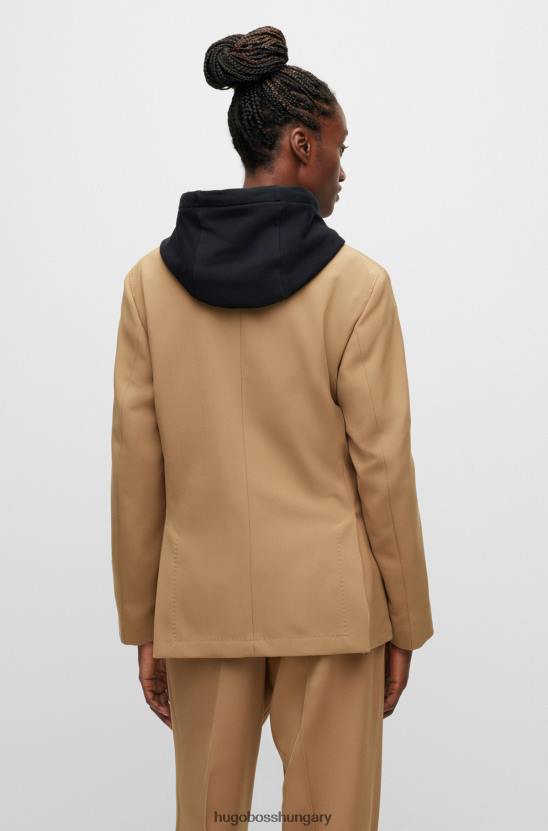 Hugo Boss uniszex kétsoros kabát szűz gyapjú bézs hugo színben 80P62290 bézs