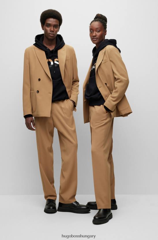 Hugo Boss uniszex kétsoros kabát szűz gyapjú bézs hugo színben 80P62290 bézs